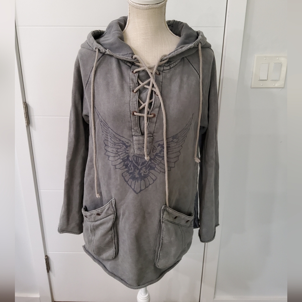 Free People We The Free Lace-Up Hooded Pullover Size M - Picture 3 of 16